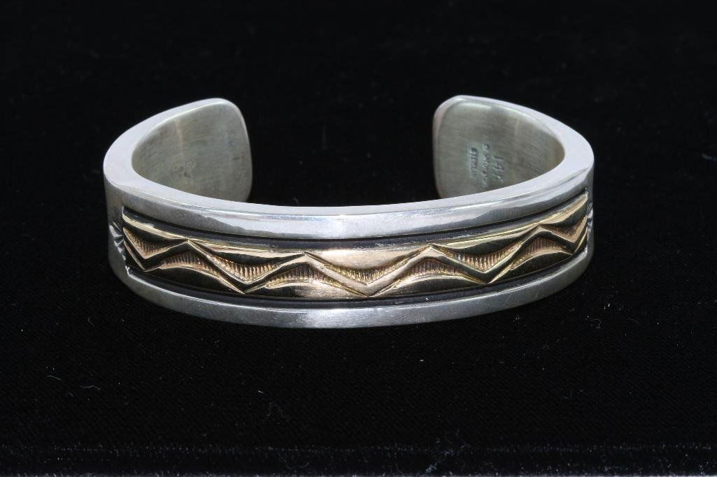 NATIVE AMERICAN CUFF BRACELET STERLING SILVER GOLD (1 of 3)