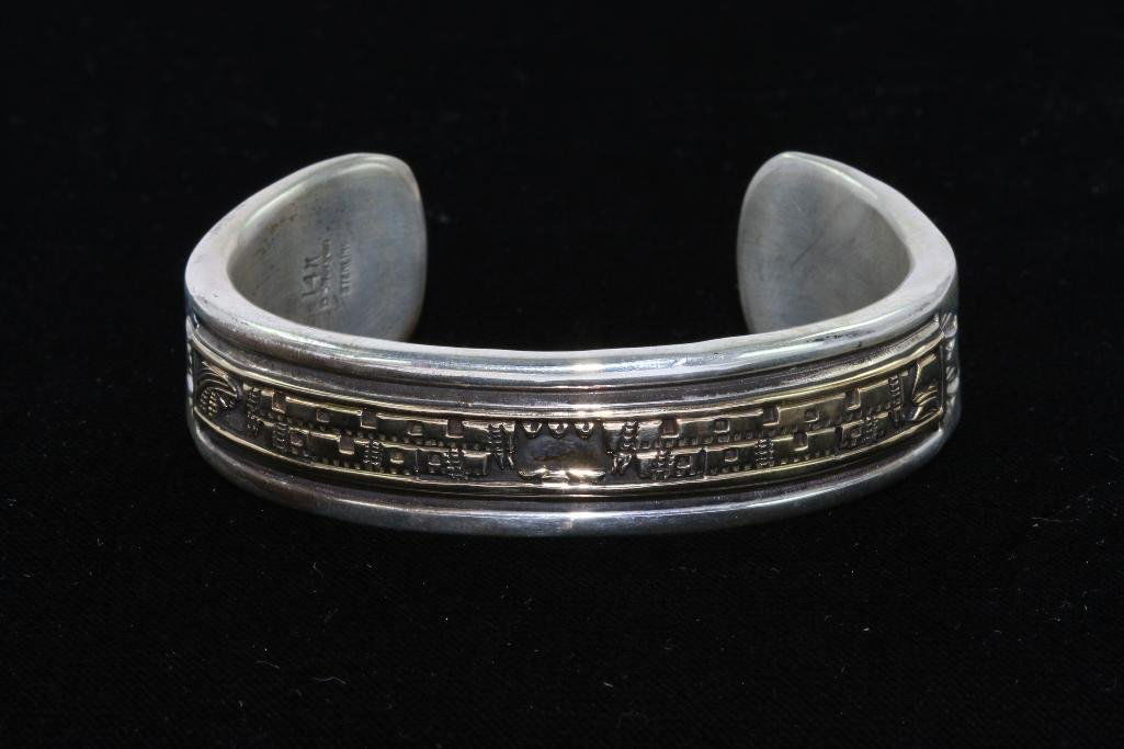 NATIVE AMERICAN CUFF BRACELET STERLING SILVER GOLD (1 of 3)