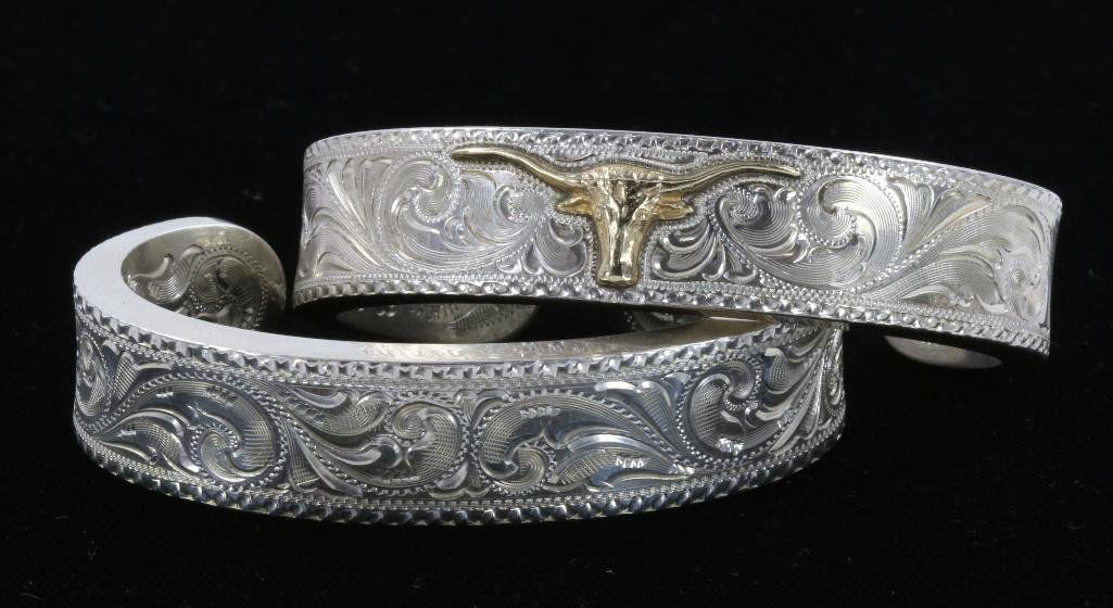 TWO AMERICAN WESTERN STYLE CUFF BRACELET STERLING (1 of 5)