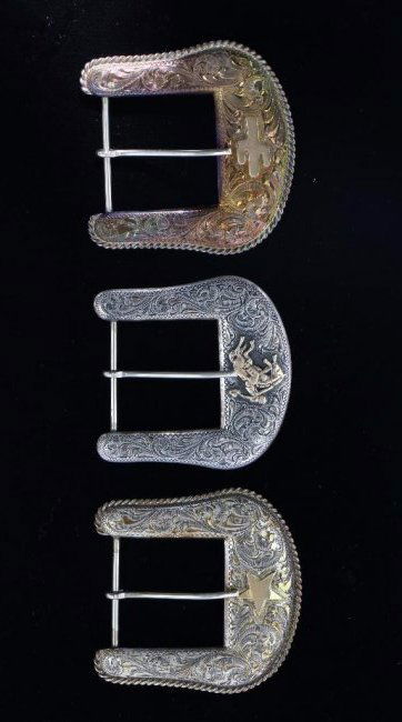 THREE WESTERN STERLING SILVER BELT BUCKLES (1 of 3)