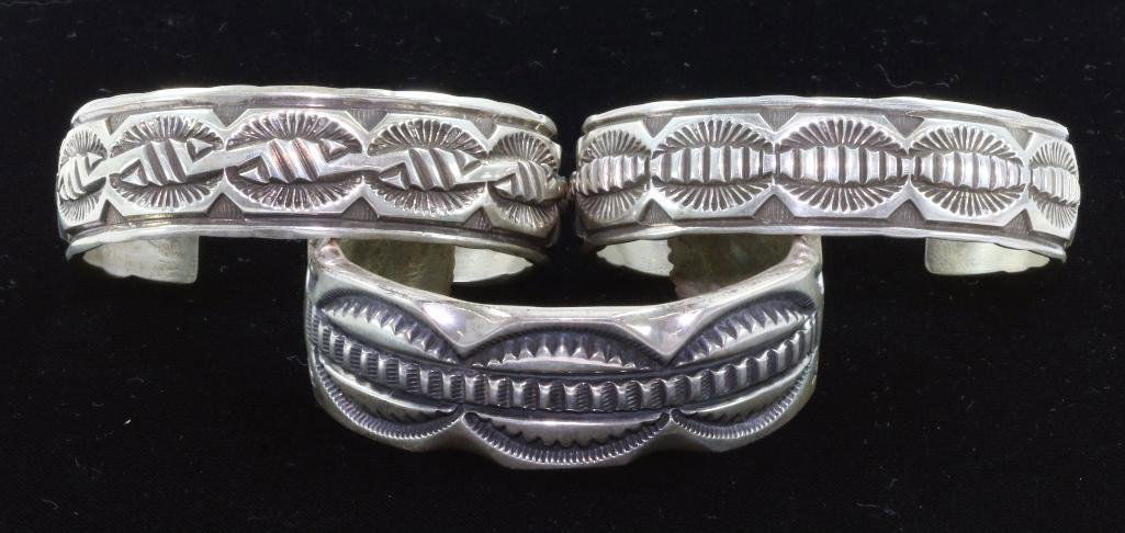 THREE NATIVE AMERICAN CUFF BRACELETS STERLING SILVER (1 of 3)