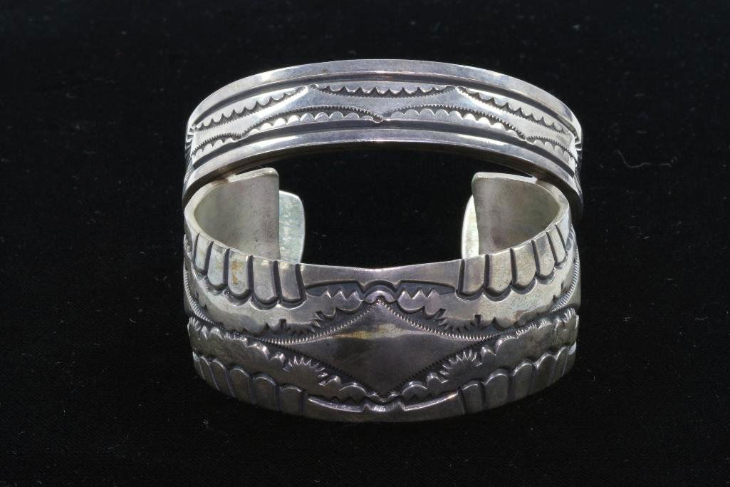 TWO NATIVE AMERICAN CUFF BRACELETS STERLING SILVER (1 of 4)