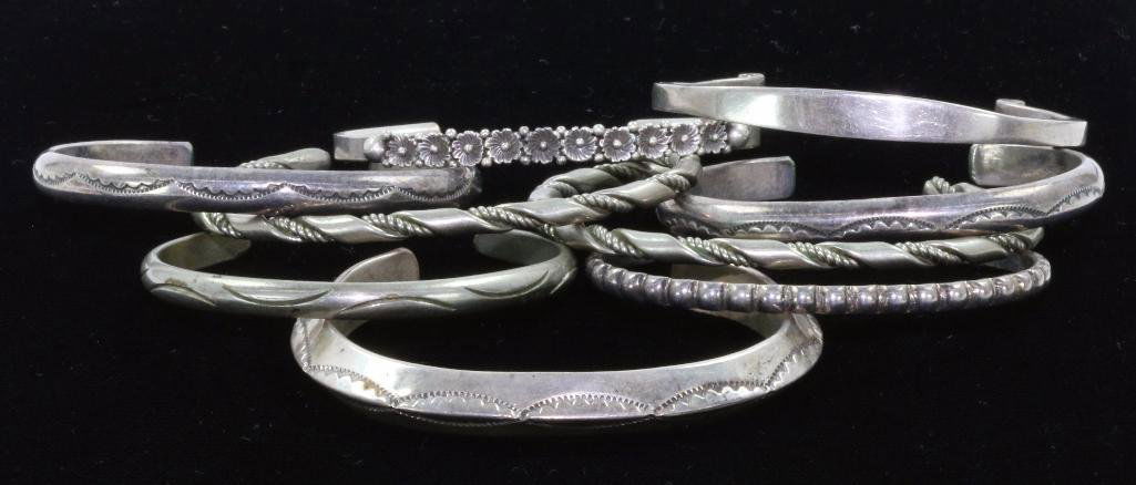 TEN (10) NATIVE AMERICAN CUFF BRACELETS STERLING SILVER (1 of 3)