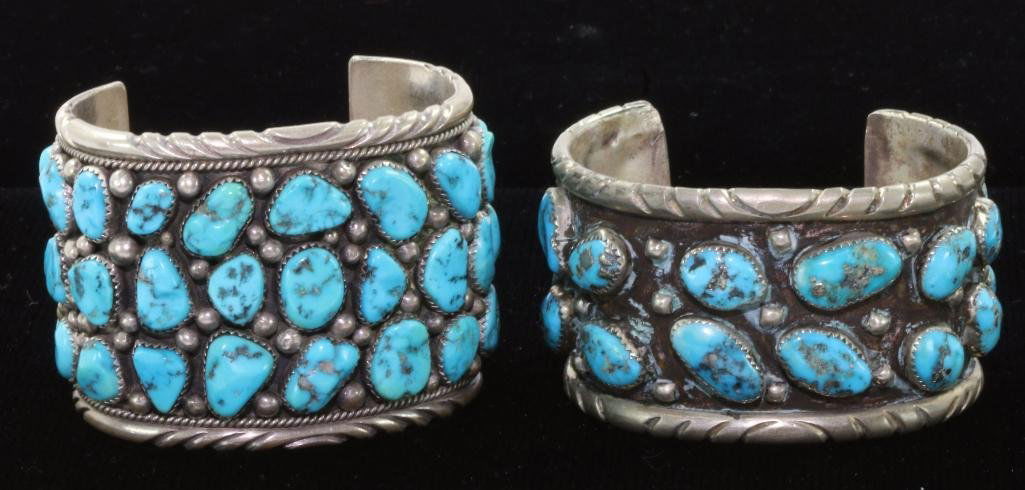 TWO NATIVE AMERICAN TURQUOISE STERLING SILVER CUFF (1 of 3)