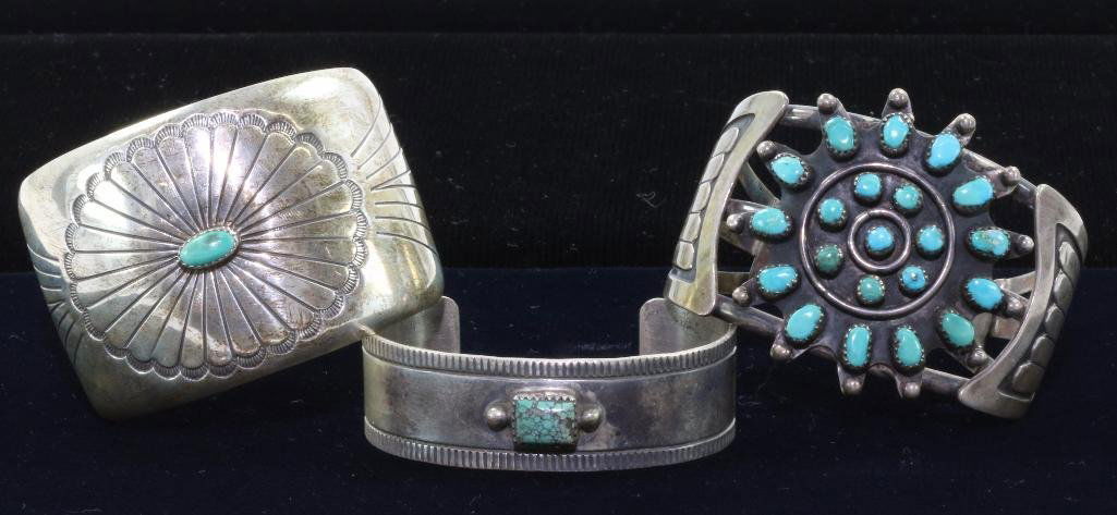 THREE (3) NATIVE AMERICAN TURQUOISE STERLING SILVER (1 of 4)