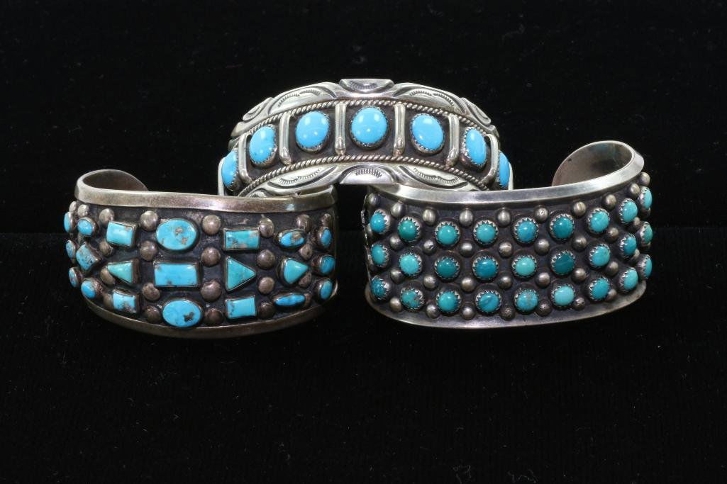 THREE (3) NATIVE AMERICAN TURQUOISE STERLING SILVER (1 of 3)