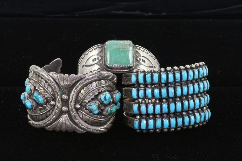 THREE (3) NATIVE AMERICAN TURQUOISE STERLING SILVER (1 of 2)