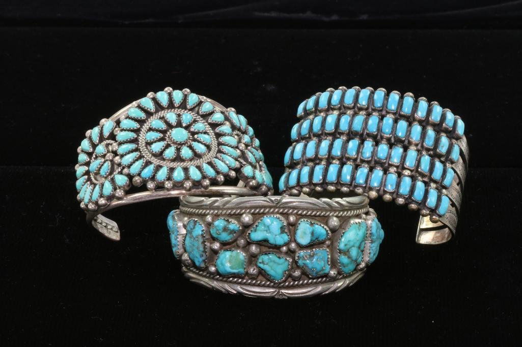 THREE (3) NATIVE AMERICAN TURQUOISE STERLING SILVER (1 of 2)