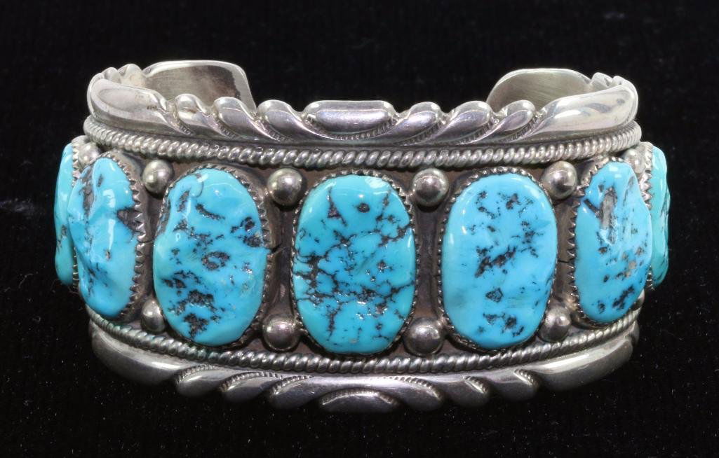 NATIVE AMERICAN TURQUOISE STERLING SILVER CUFF BRACELET (1 of 3)