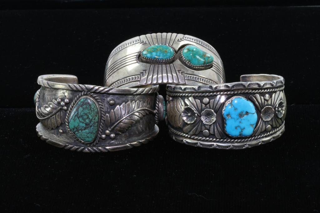 THREE (3) NATIVE AMERICAN TURQUOISE STERLING SILVER (1 of 3)