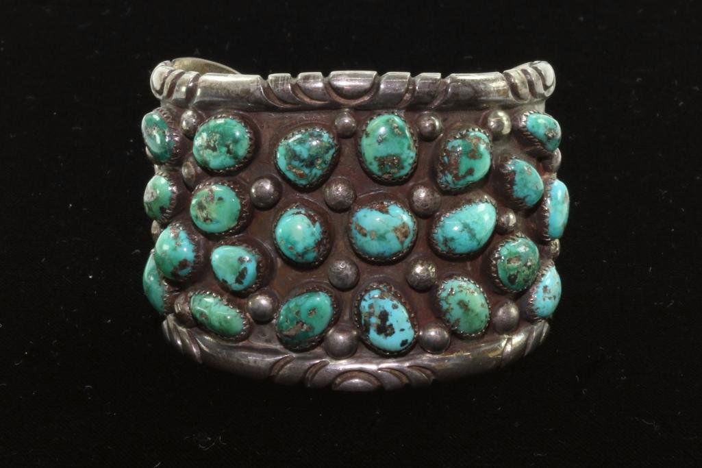 NATIVE AMERICAN TURQUOISE STERLING SILVER CUFF BRACELET (1 of 3)