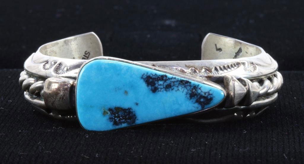 NATIVE AMERICAN TURQUOISE STERLING SILVER CUFF BRACELET (1 of 3)