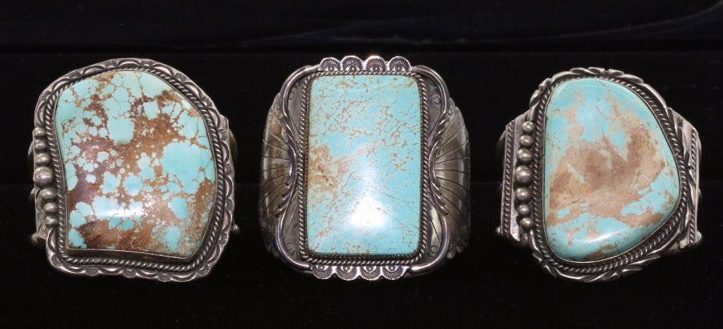THREE (3) NATIVE AMERICAN TURQUOISE STERLING SILVER (1 of 3)