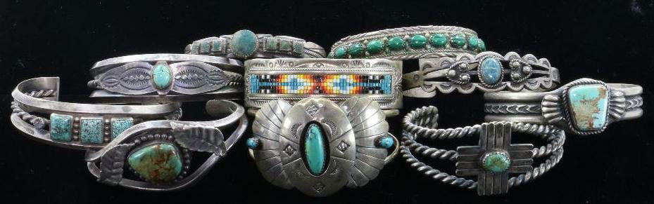 TEN (10) NATIVE AMERICAN TURQUOISE STERLING SILVER (1 of 3)