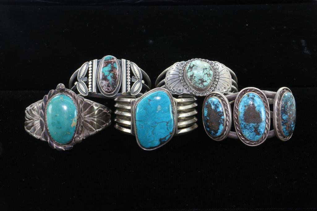FIVE (5) NATIVE AMERICAN TURQUOISE STERLING SILVER (1 of 3)