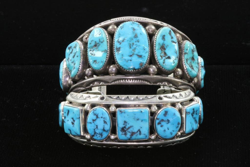 TWO NATIVE AMERICAN TURQUOISE STERLING SILVER CUFF (1 of 4)