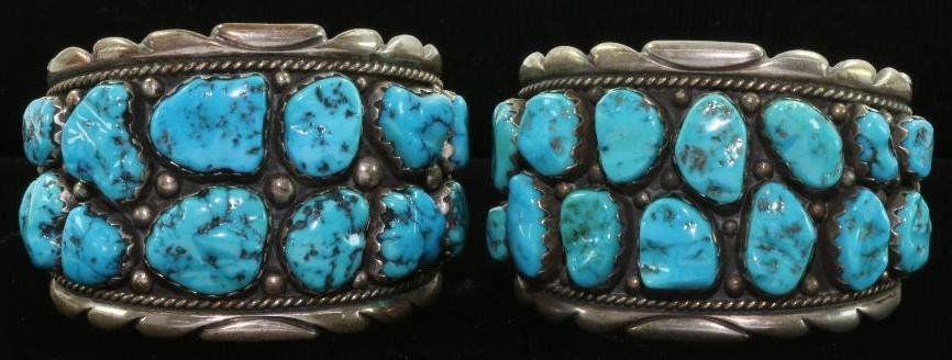TWO NATIVE AMERICAN TURQUOISE STERLING SILVER CUFF (1 of 3)