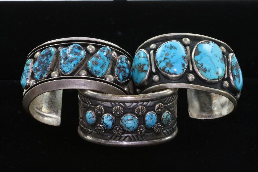 THREE (3) NATIVE AMERICAN TURQUOISE STERLING SILVER (1 of 3)
