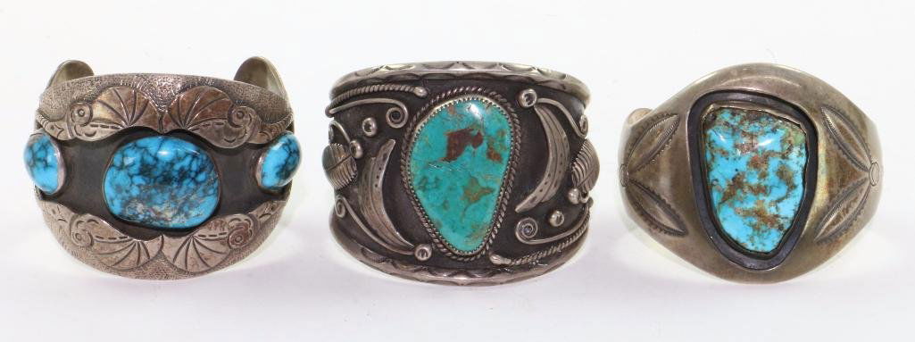 THREE (3) NATIVE AMERICAN TURQUOISE SILVER CUFF (1 of 3)