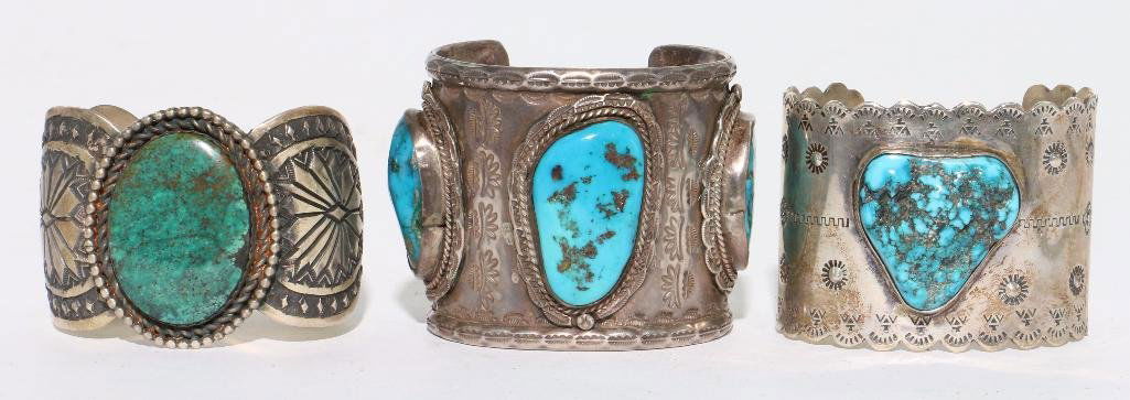 THREE (3) NATIVE AMERICAN TURQUOISE SILVER CUFF (1 of 4)