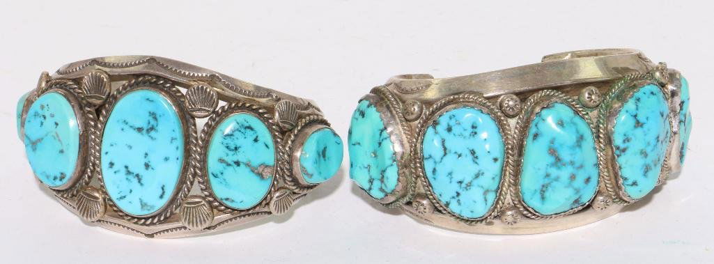 TWO (2) NATIVE AMERICAN TURQUOISE SILVER CUFF BRACELETS (1 of 2)