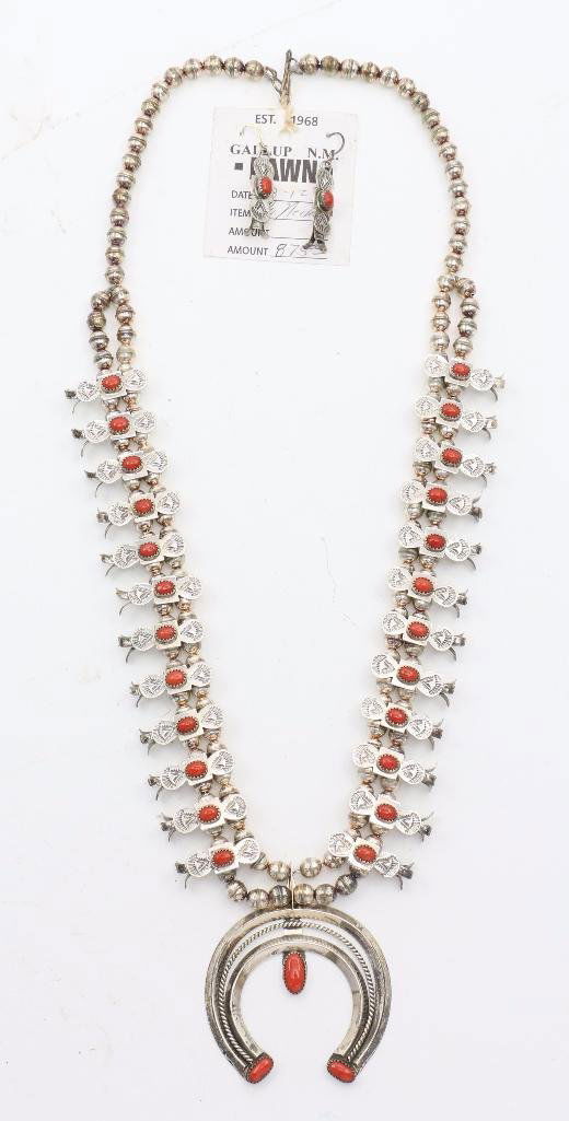 NATIVE AMERICAN NAVAJO SILVER AND CORAL NECKLACE AND (1 of 4)