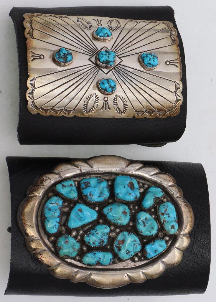 TWO (2) NAVAJO SILVER AND TURQUOISE KETOS (1 of 1)