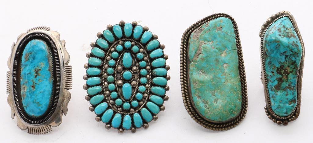 NATIVE AMERICAN TURQUOISE STERLING RINGS (1 of 2)
