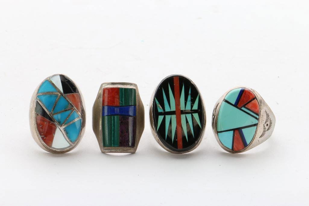 NATIVE AMERICAN MULTI-STONE SILVER RINGS (1 of 2)