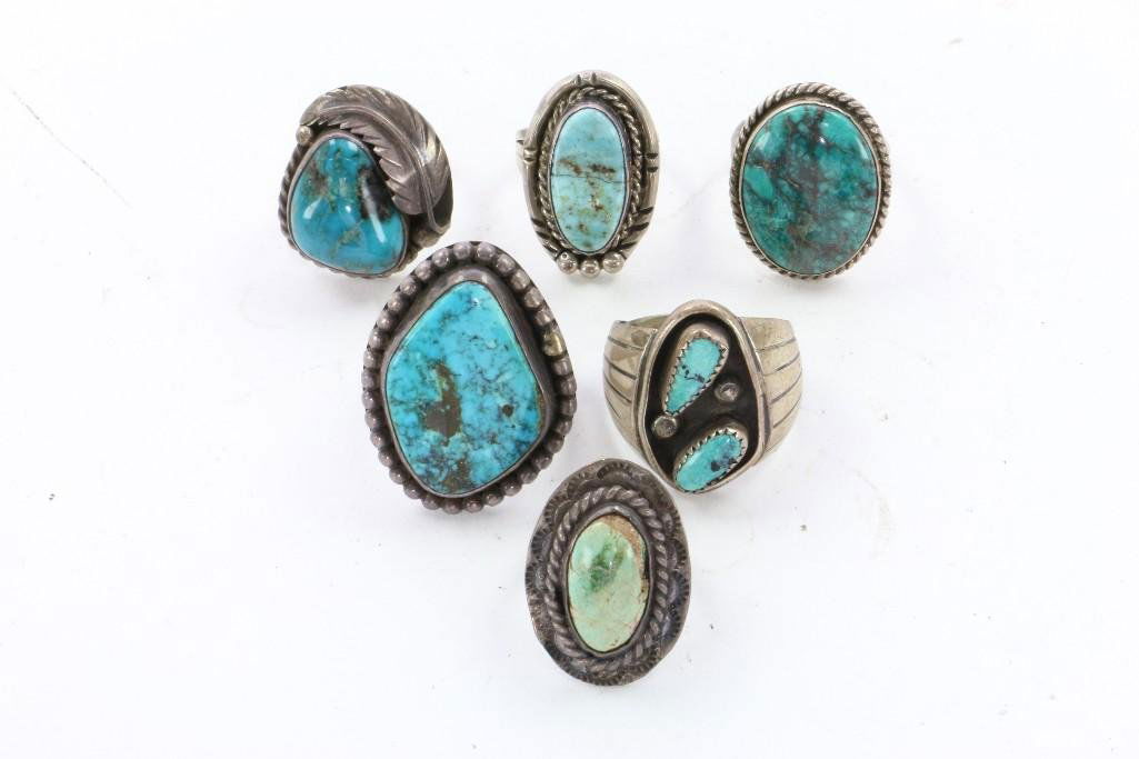 NATIVE AMERICAN TURQUOISE SILVER RINGS (1 of 2)