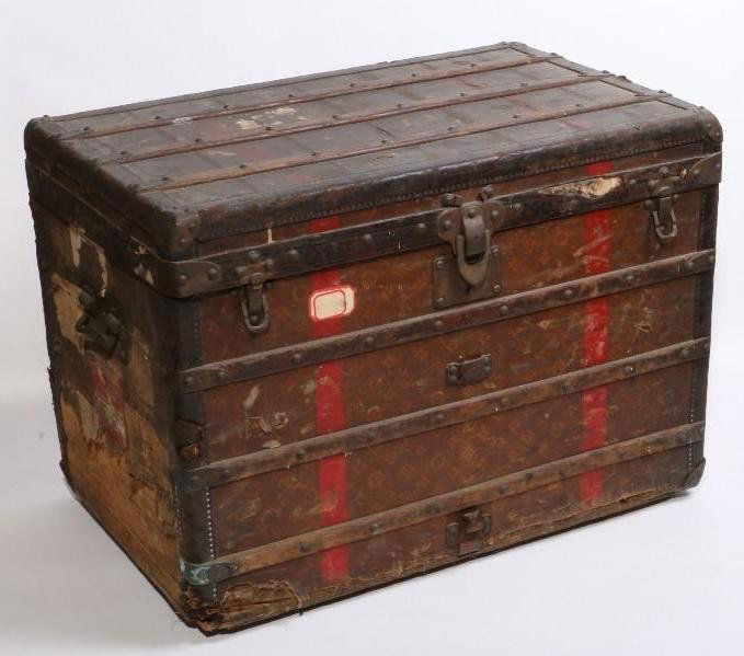 AUTHENTIC LOUIS VUITTON TRUNK: Authentic Louis Vuitton trunk Condition: Poor Size: H: 23 inches, L: 33 inches, W: 19 1/2 inches Notes:This "Fine Mélange" comes from numerous sources and estates. Here are just some of items this sa