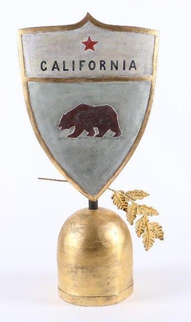 VERMONT FOLK ART CALIFORNIA STATE, K. WILLIAM KAUTZ: CARVED, PAINTED, GILT WOOD AND METAL. SIGNED 'K. WILLIAM KAUTZ 2014'. HEIGHT 34 1/2 INCHES. Notes:This "Fine Mélange" comes from numerous sources and estates. Here are just some of items 
