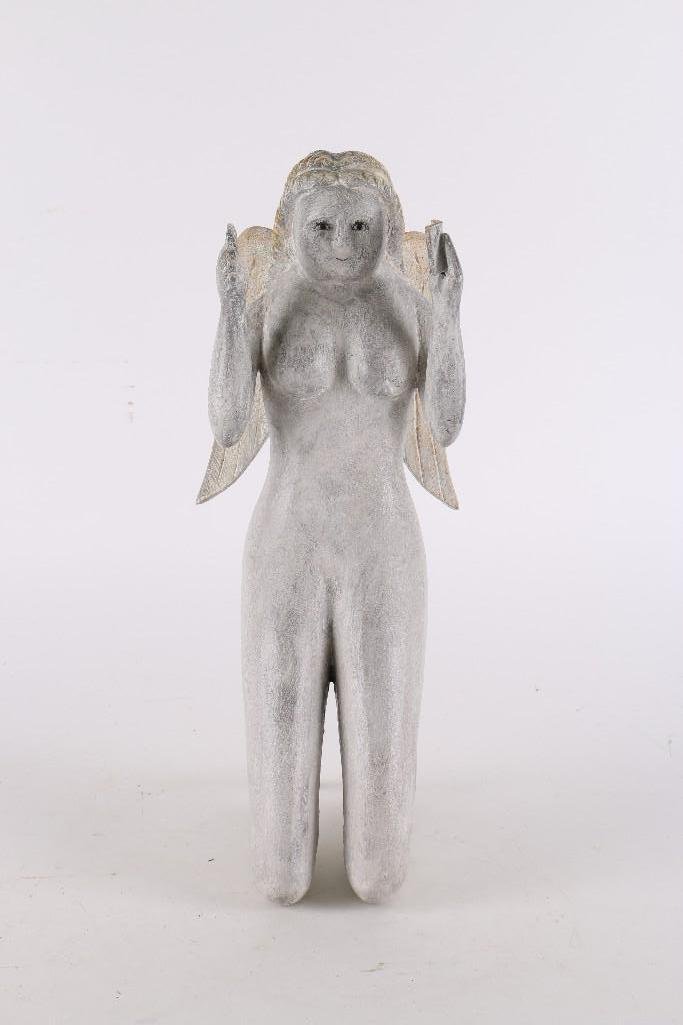 VERMONT FOLK ART ANGEL, K. WILLIAM KAUTZ: PAINTED WOOD, SIGNED 'KWK', HEIGHT 15 1/4 INCHES. Notes:This "Fine Mélange" comes from numerous sources and estates. Here are just some of items this sale includes: charming Steiff animals (over 40 l