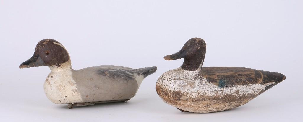 TWO CARVED & PAINTED WOOD DUCK DECOYS: GREATEST LENGTH 15 1/4 INCHES. Notes:This "Fine Mélange" comes from numerous sources and estates. Here are just some of items this sale includes: charming Steiff animals (over 40 lots of almost 150 i