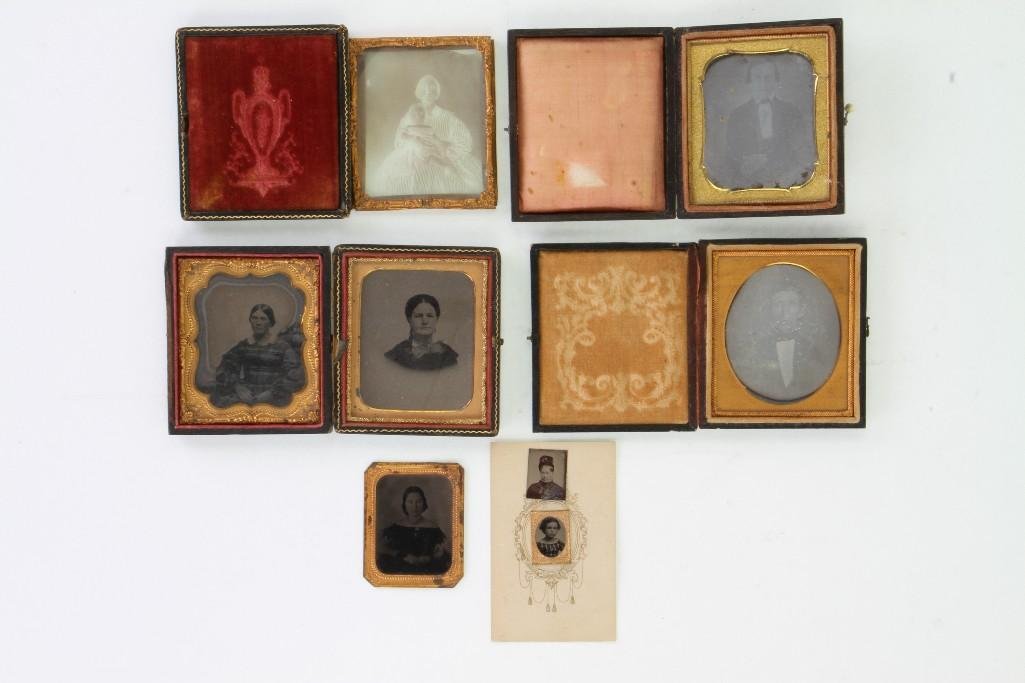 2 VICTORIAN DAGUERREOTYPES, 3 AMBROTYPES & 3 TINTYPES: 2 Victorian Daguerreotypes, 3 Ambrotypes & 3 tintypes Notes:This "Fine Mélange" comes from numerous sources and estates. Here are just some of items this sale includes: charming Steiff anima