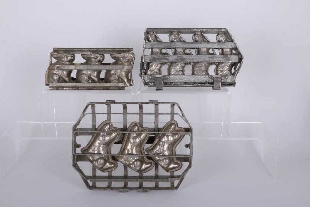 3 VINTAGE STEEL CHOCOLATE TRAY MOLDS: 3 vintage steel chocolate tray molds Notes:This "Fine Mélange" comes from numerous sources and estates. Here are just some of items this sale includes: charming Steiff animals (over 40 lots of almost