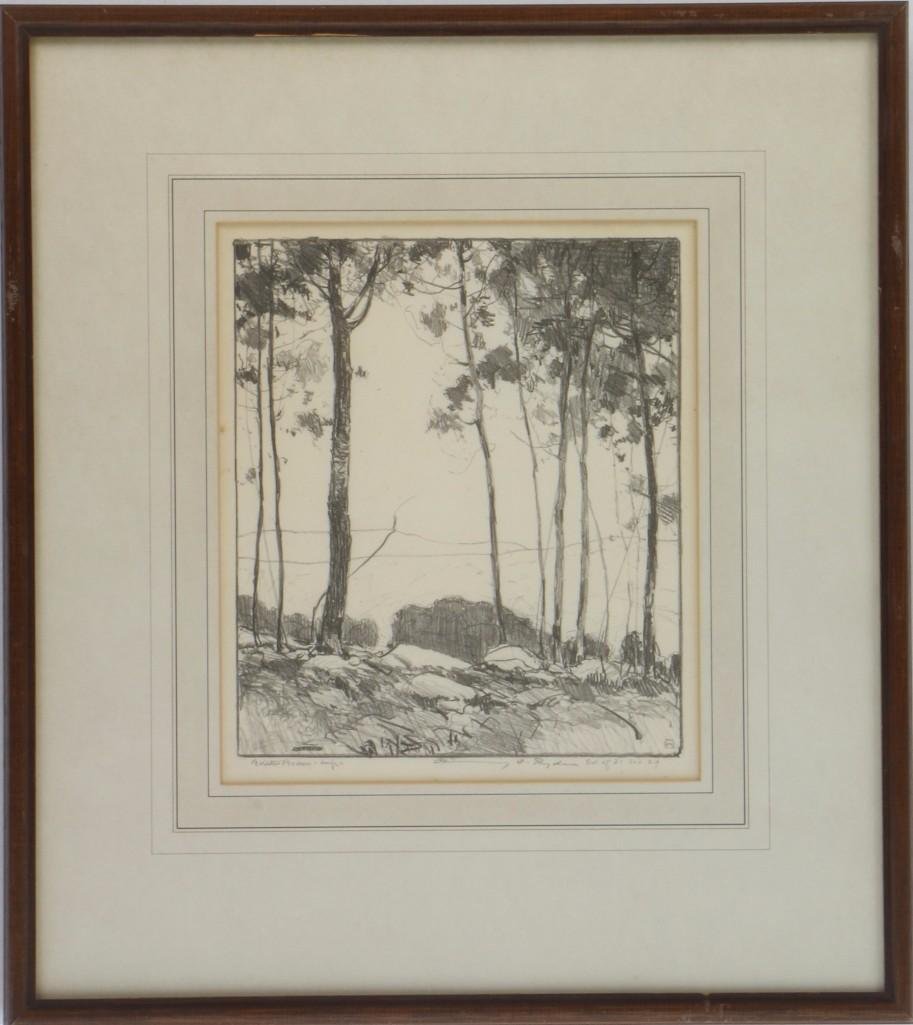 CHAUNCEY FOSTER RYDER (American 1868-1949): "Aspens" Drypoint etching