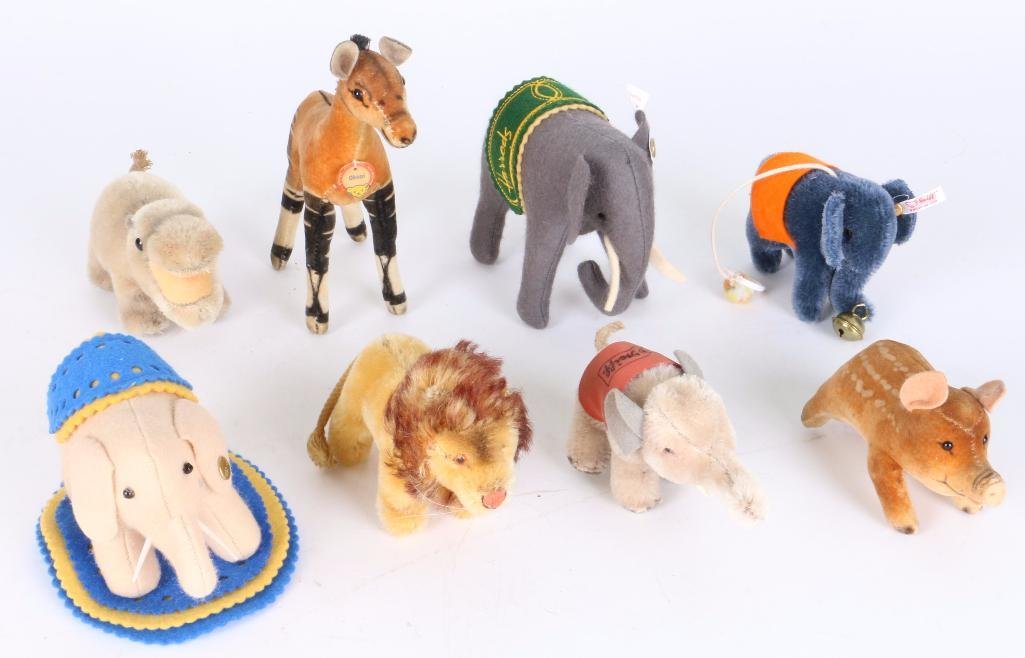 EIGHT STEIFF ANIMALS: Including Limited Edition and vintage Notes:This "Fine Mélange" comes from numerous sources and estates. Here are just some of items this sale includes: charming Steiff animals (over 40 lots of almos