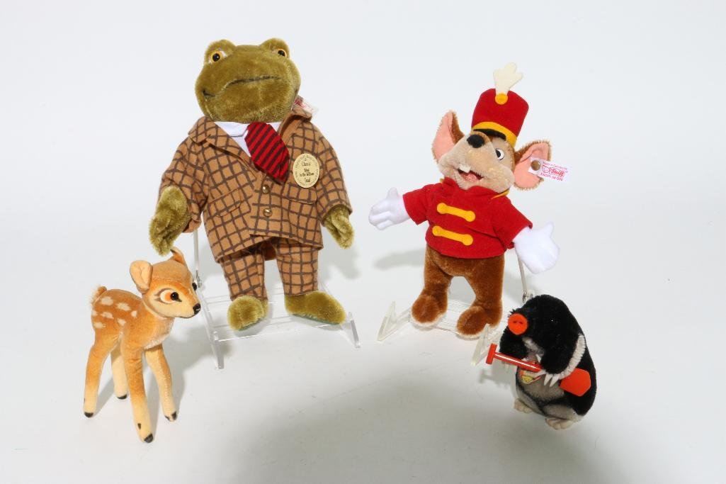 FOUR STEIFF ANIMALS: Character Steiff, "Wind in the Willows", "Dumbo", "Bambi" Notes:This "Fine Mélange" comes from numerous sources and estates. Here are just some of items this sale includes: charming Steiff animals (o