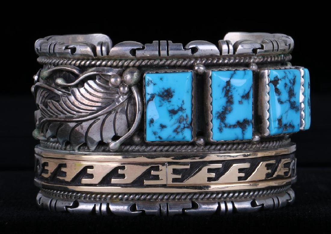 SOUTHWEST TURQUOISE GOLD & SILVER CUFF BRACELET (1 of 5)
