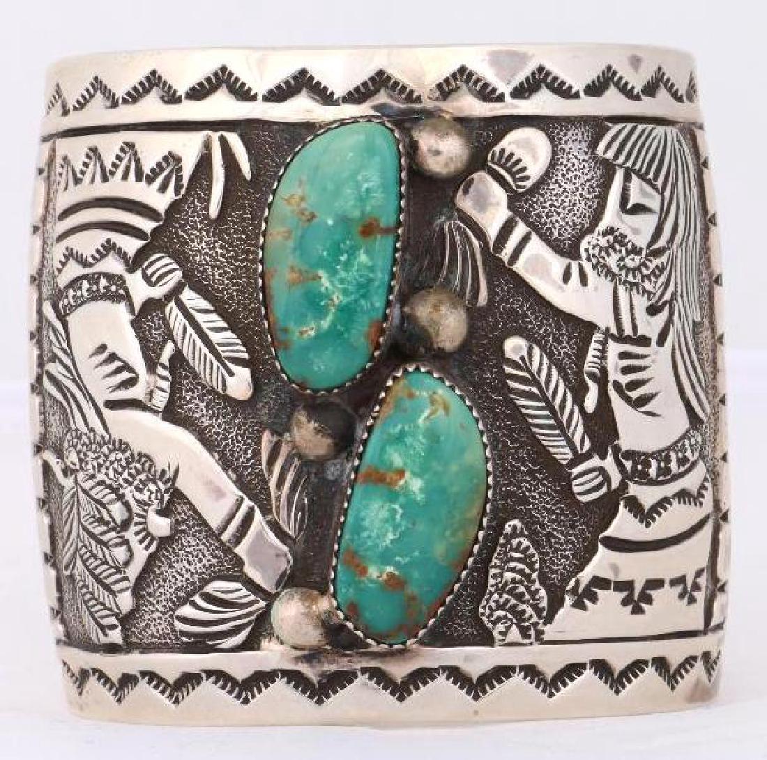 SOUTHWEST TURQUOISE STERLING SILVER CUFF BRACELET (1 of 6)