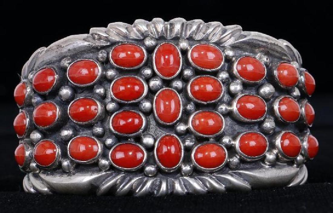 SOUTHWEST CORAL SILVER CUFF BRACELET (1 of 5)