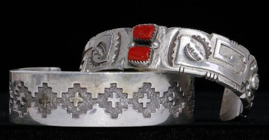 SOUTHWEST SILVER & CORAL CUFF BRACELETS (1 of 4)