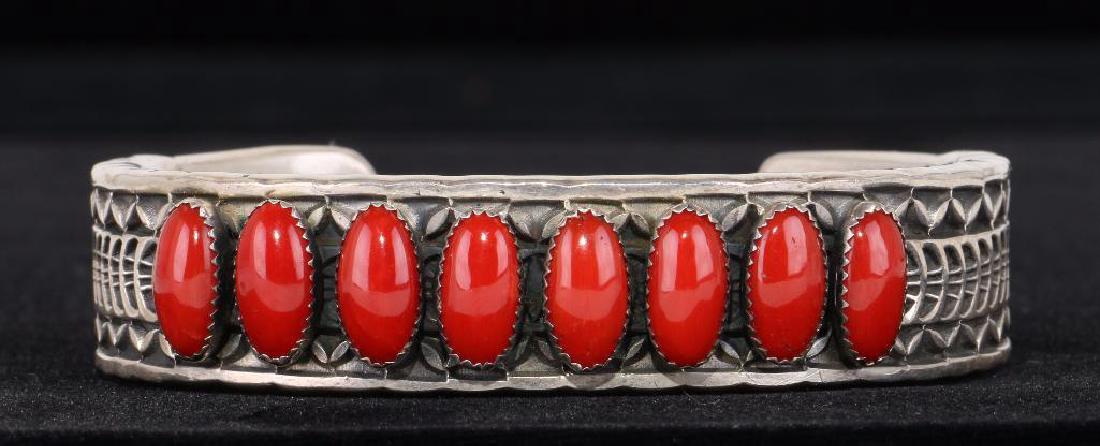 SOUTHWEST CORAL STERLING SILVER CUFF BRACELET (1 of 6)