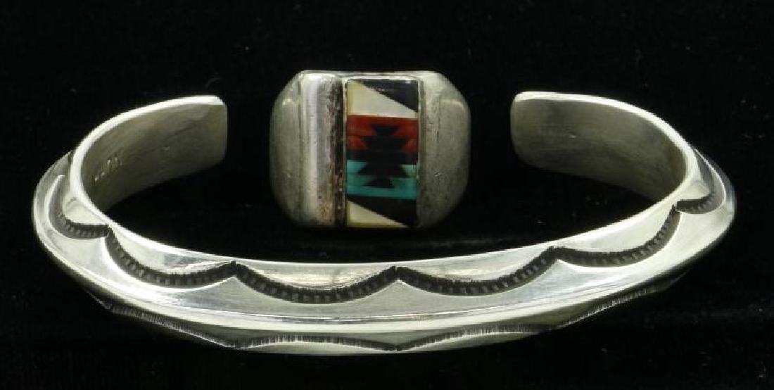 SOUTHWEST SILVER CUFF BRACELET & RING (1 of 4)