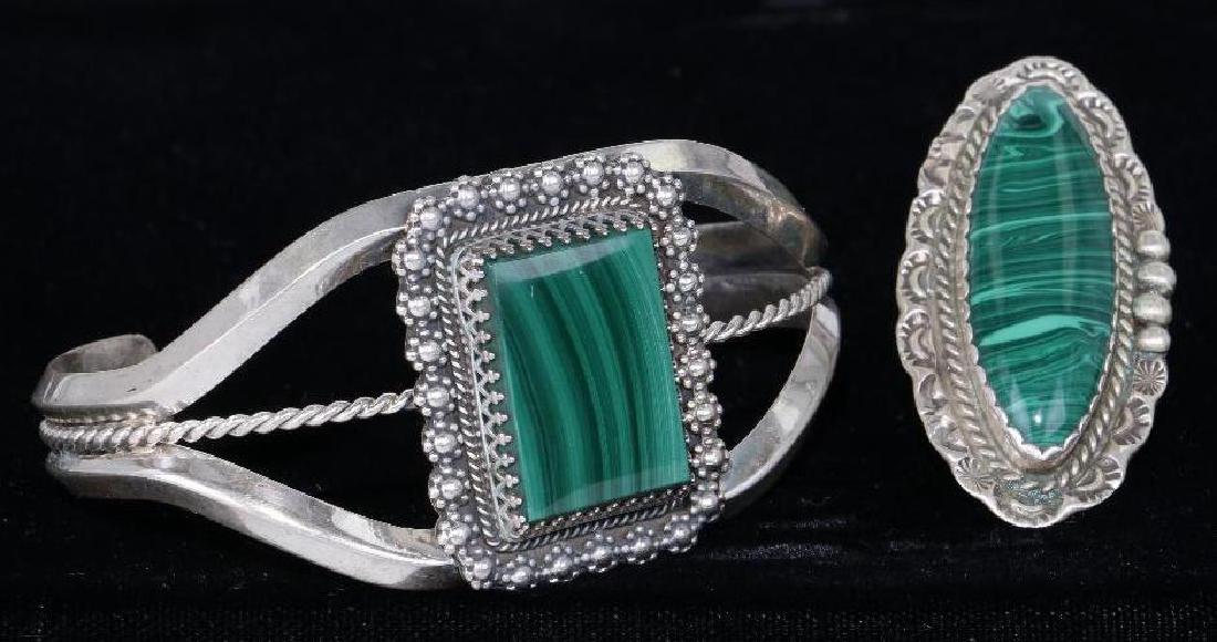SOUTHWEST MALACHITE SILVER CUFF BRACELET & RING (1 of 4)