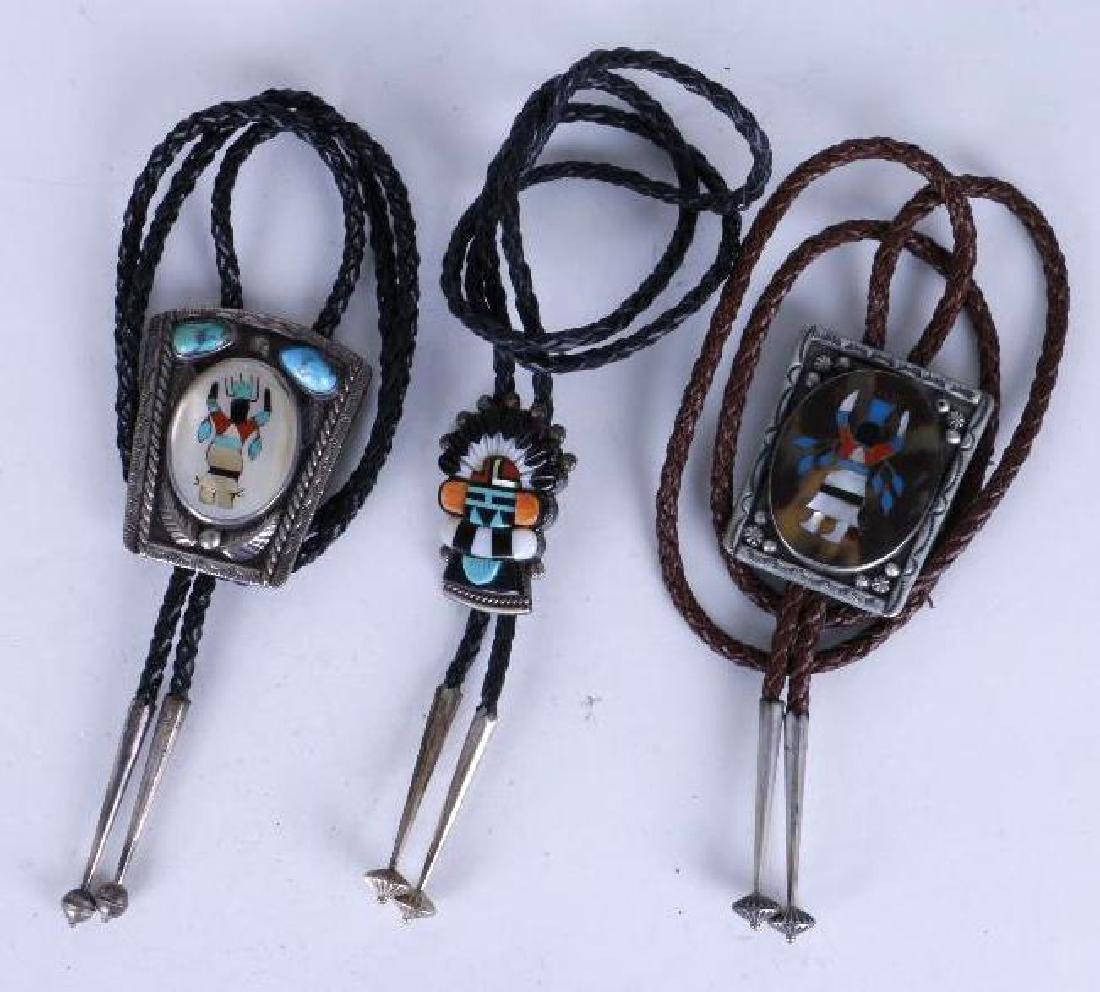 NAVAJO MULTI-STONE SILVER BOLO TIES (1 of 2)