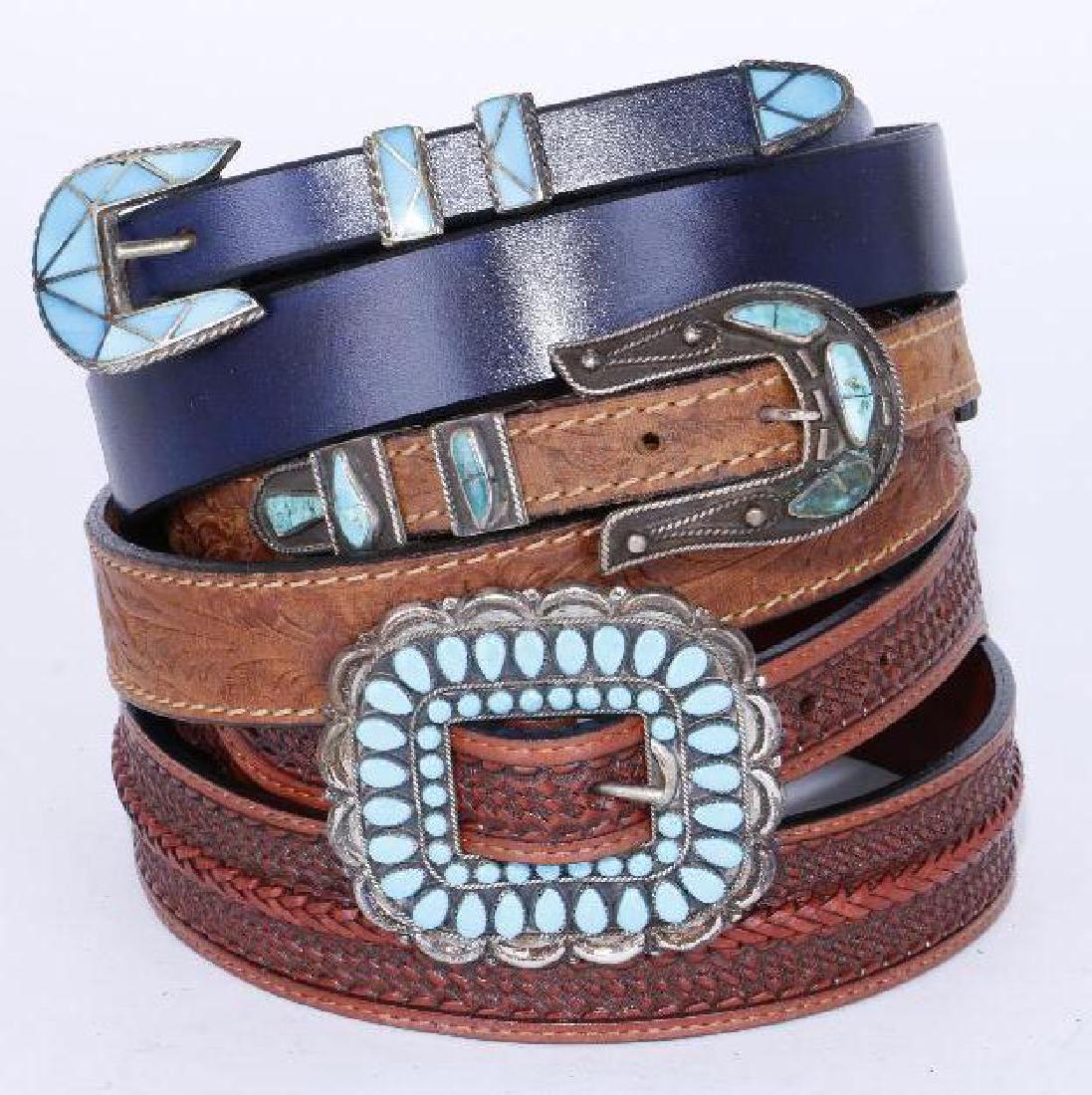 SOUTHWEST TURQUOISE & SILVER LEATHER BELTS (1 of 2)