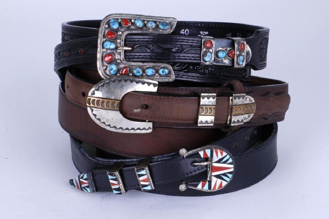 SOUTHWEST TURQUOISE & SILVER LEATHER BELTS (1 of 2)