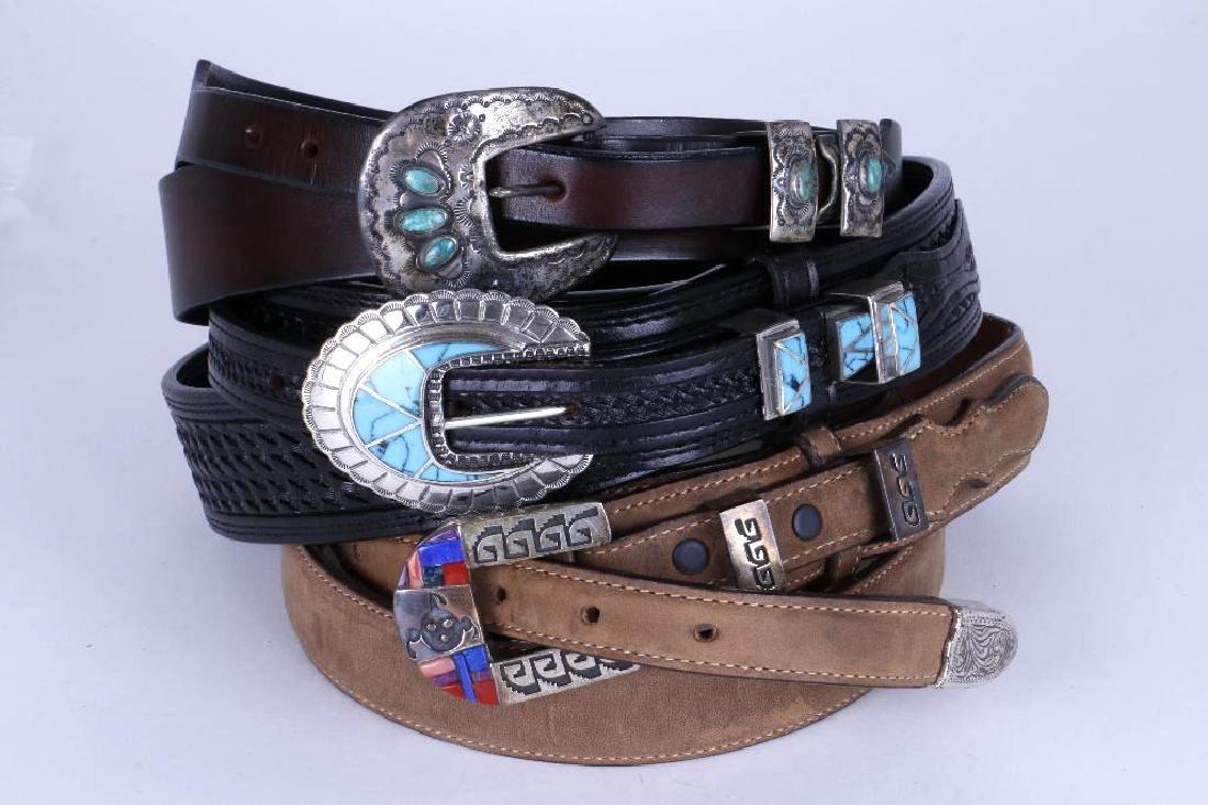 SOUTHWEST TURQUOISE & STERLING LEATHER BELTS (1 of 2)